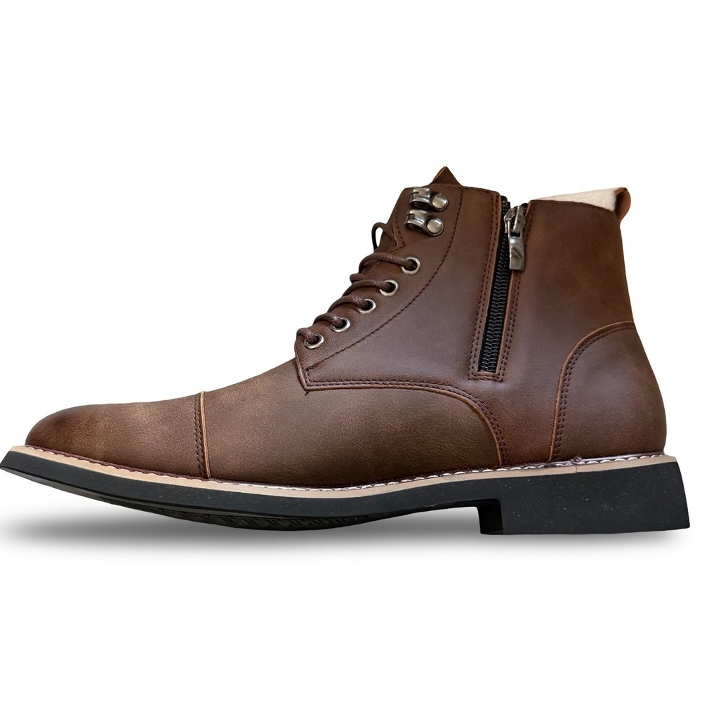 Mens Dark Brown Faux Leather Cap Toe Lace Up Ankle Boots M 8.5 - Picture 3 of 14